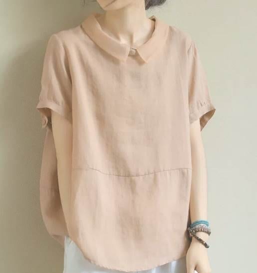 レディース トップス シャツ プルオーバー 半袖 襟付き 角襟 ワイド リネン コットン 大人可愛い きれいめ シンプル カジュアル 上品 ラフ ルーズ キュート ナチュラル 爽やか 涼しげ 無地 夏