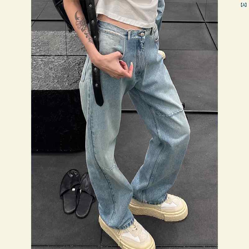 レディース ファッション おしゃれ 海外 秋 小柄 ストリート ハイウエスト ストレート レッグスリム ブルー ジーンズ レディース