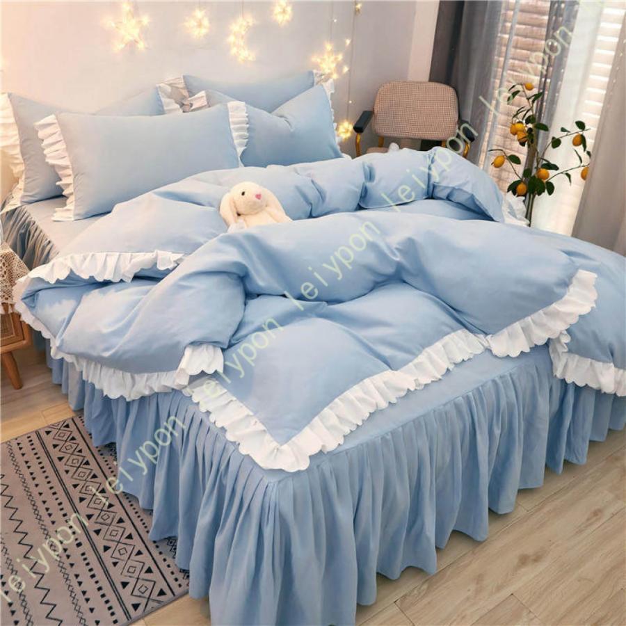 フリル 寝具カバー セット ダブル 夏用 布団カバー シングル フリル 姫系 掛カバー ベッドスカート フラットシーツ 枕カバー レース 洗える 通気性 速乾性