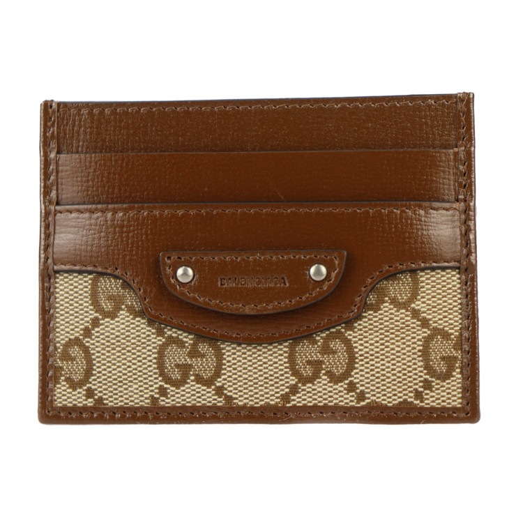新品未使用展示品 GUCCI グッチ カードケース 681709 BALENCIAGA バレンシアガ コラボ GGキャンバス レザー ベージュ ブラウン 名刺入れ パスケース 本物保証 中古