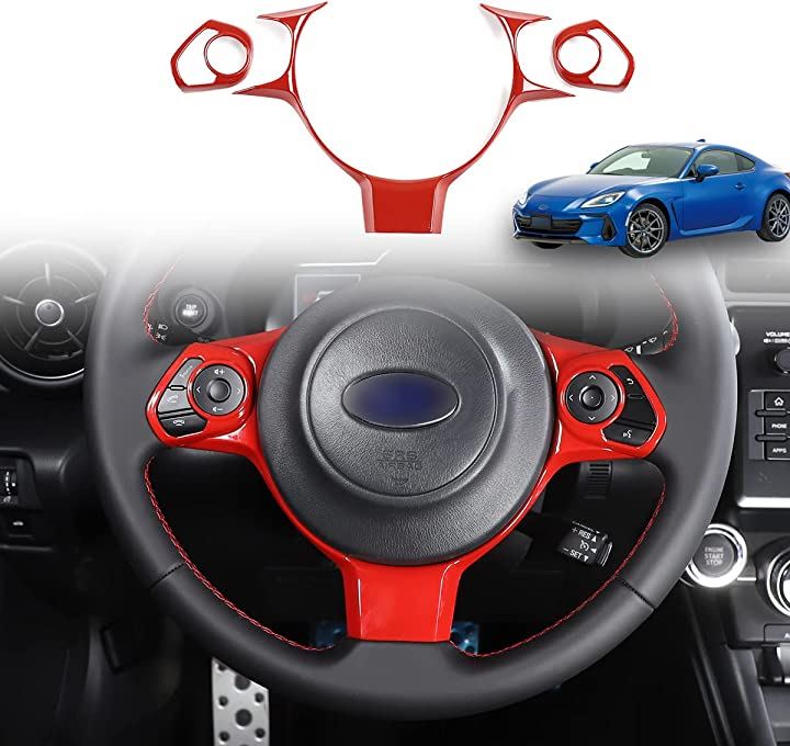 トヨタ 86 GT86 2022 スバル BRZ ステアリングホイールボタンカバー ハンドルパネル保護フレームトリム 車のハンドルの装飾のフレームのトリム( スポーツレッド)
