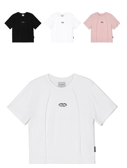 [韓国ファッション] 半袖 レディース トップス ロゴ Tシャツ 半袖Tシャツ クロップTシャツ SYMBOL EDGE-CUT CROP T-SHIRTS