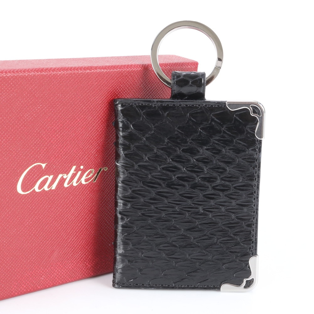 美品 キーリング フォトホルダー 写真入れ パイソン レザー キーホルダー メンズ レディース RCE CI1-9 中古