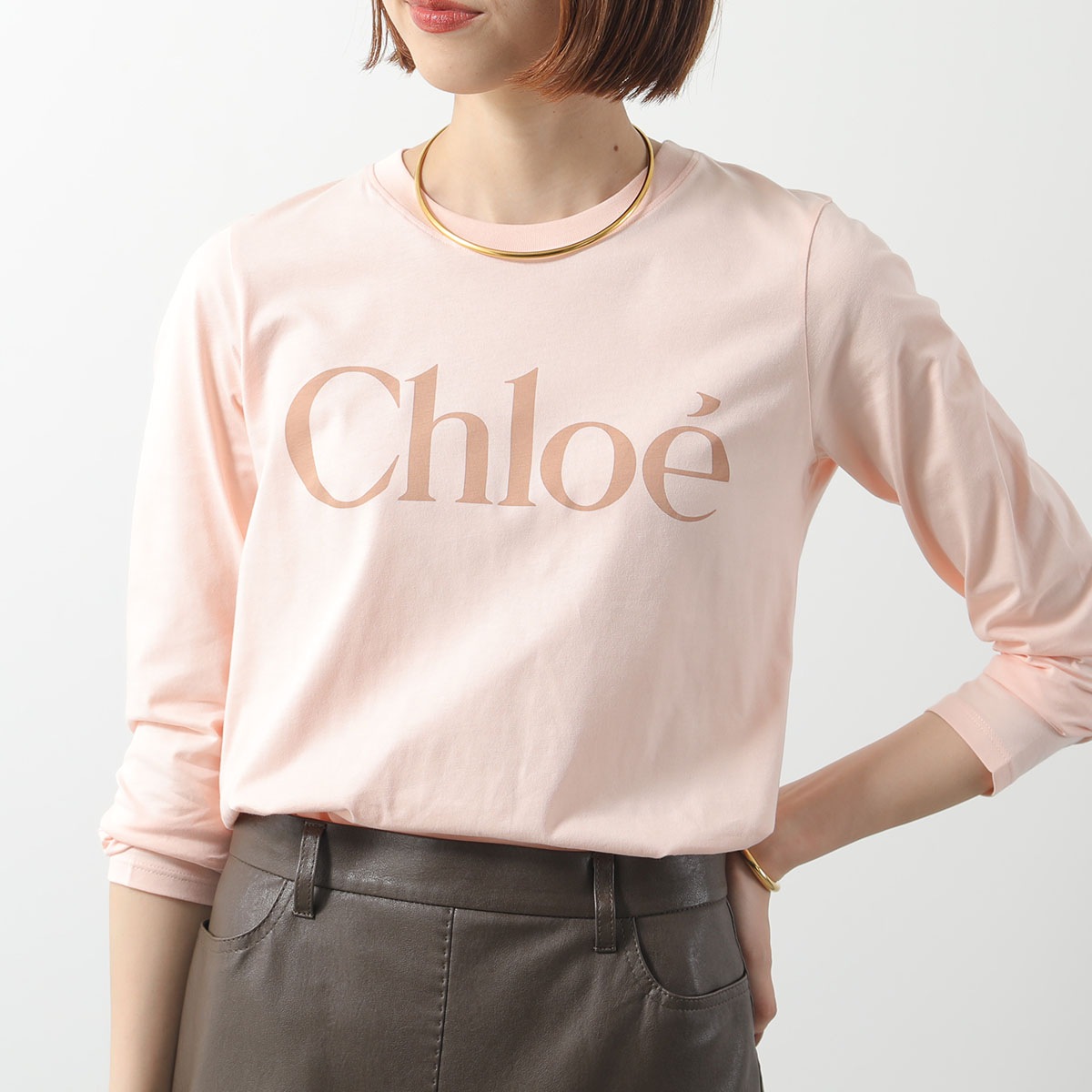 Chloe Kids クロエ キッズ 長袖Tシャツ C20650 レディース ガールズ ロゴT カットソー コットン クルーネック 46J/PETAL-PINK