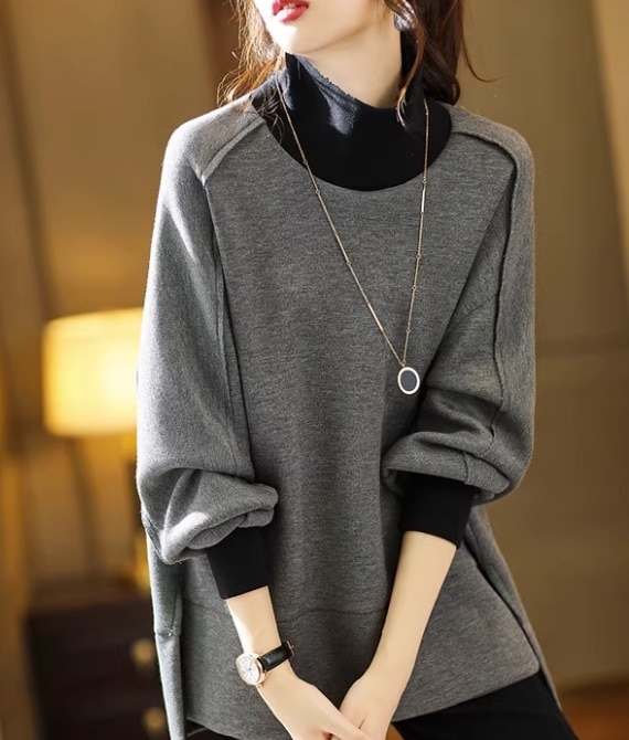 トップス デート モテアイテム ニットソー 長袖 ハイネック 切り替えデザイン 可愛い きれいめ 上品 おしゃれ かっこいい 可愛い ラブリー キュート ガーリー クール モード系 セクシー