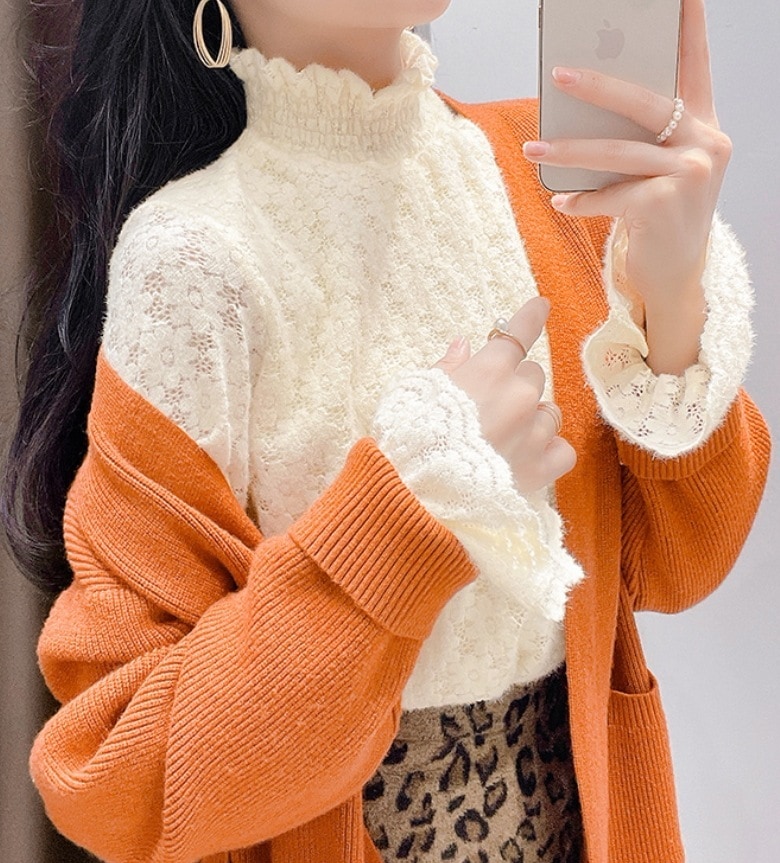 セットアップ デート モテアイテム ブラウス ニットソー ベスト 長袖 Vネック モコモコ ふわふわ ウール 可愛い きれいめ 上品 おしゃれ かっこいい 可愛い ラブリー キュート ガーリー