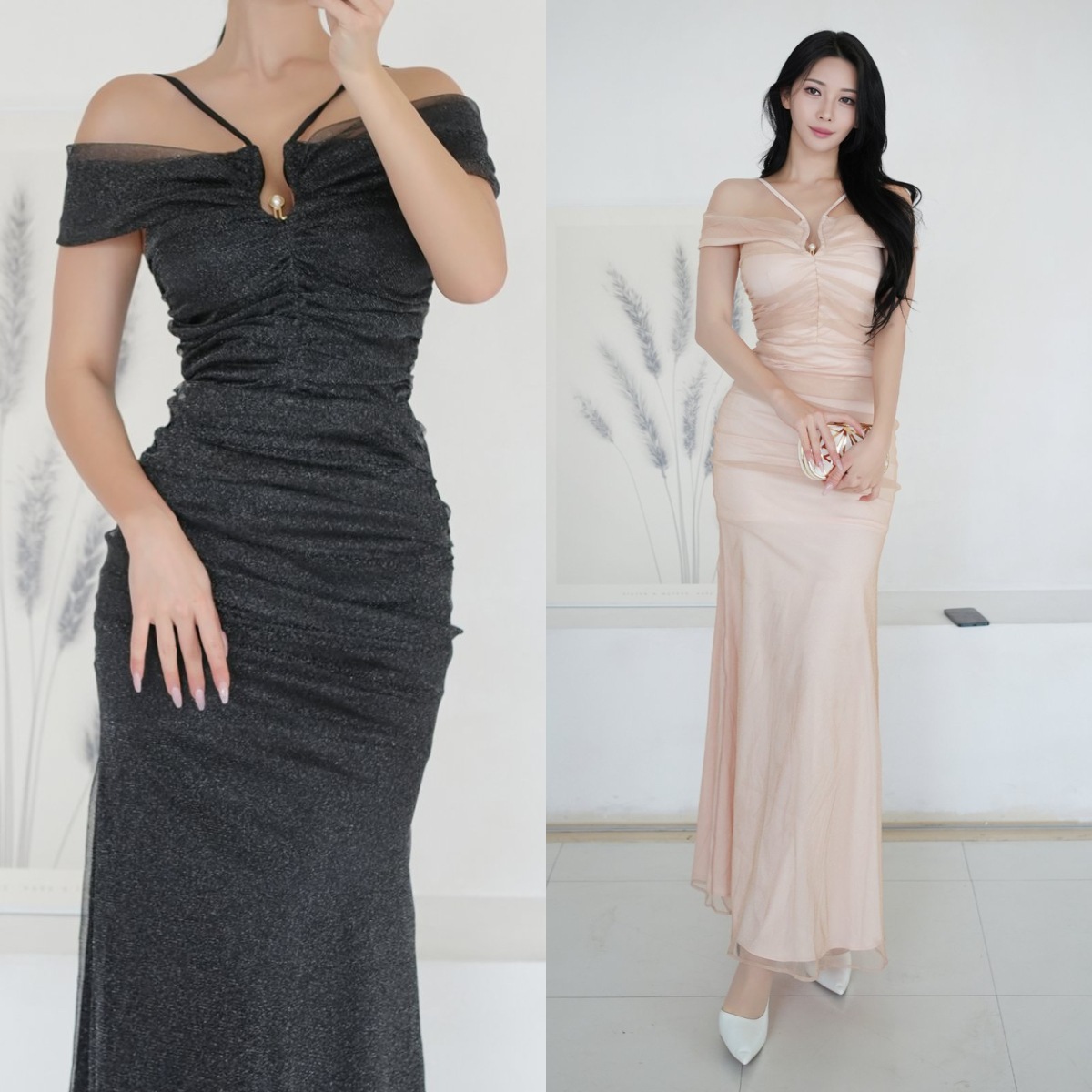 【韓国発】ゴージャスドレープロングキャバドレス
