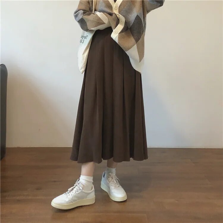 2color レディース スカート フレアスカート プリーツスカート Aライン ミモレ丈 防寒