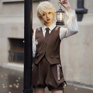 20点セット 大人気！ ロリータ セットアップ 復古cla系 王子系 皇子系 探偵 コスプレ シャツ ベスト サスペンダー キュロットパンツ 少年装 レトロ おしゃれ ゴスロリ