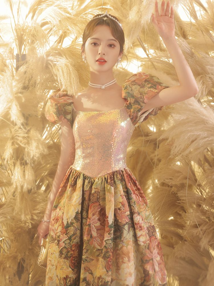 イブニングドレス2023レトロスタイルアートテストホストドレススカート女性 母の日