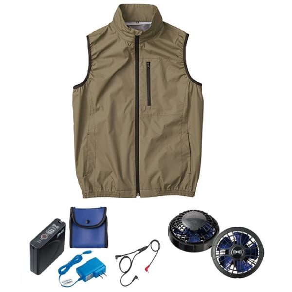 KU92140 空調服 ポリ製 遮熱 立襟 ベスト FAN2400SPBB/LISUPER1 緑LL