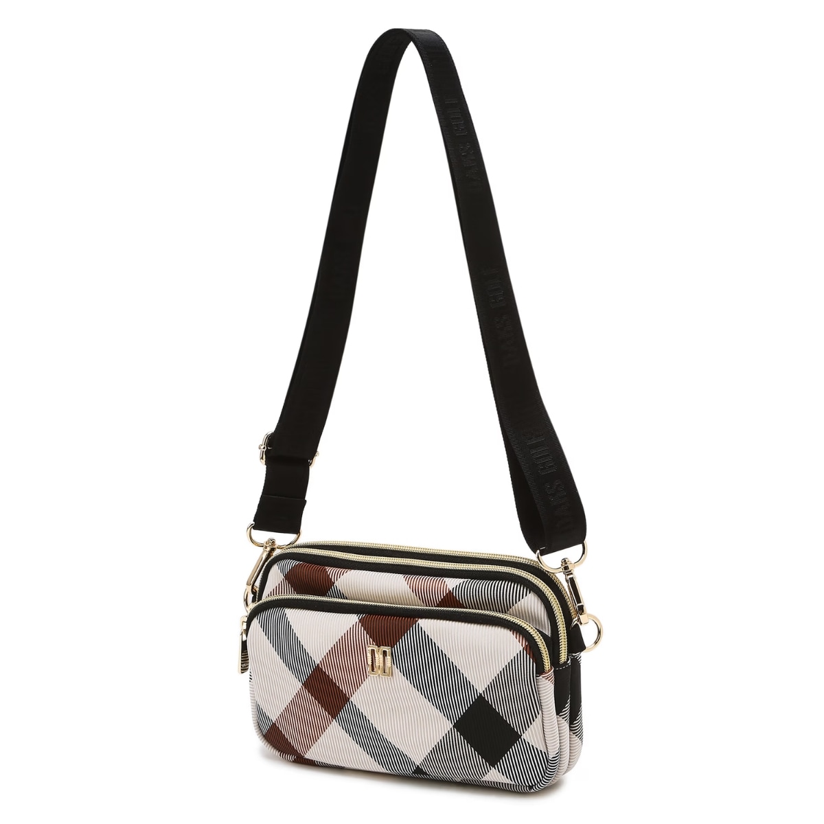 ベージュカラー ハウスチェック 軽量マイクロバッグ ショルダークロス デイリーバッグ / 韓国ソウル発