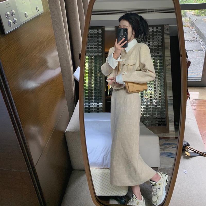 初秋の服の女性2023新しいシニアの感覚は服の全体のセットとお茶の摩耗の小さなサイズのドレスのサブ秋 4,971円