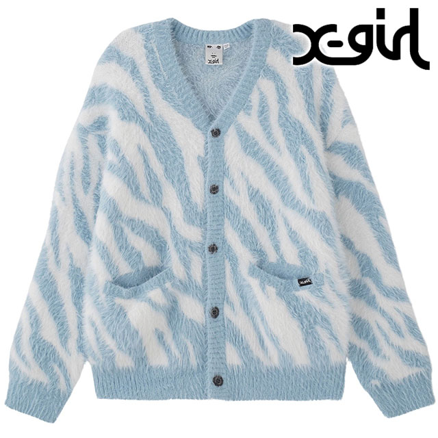 ゼブラ ニットカーディガン [105244015015] ZEBRA KNIT CARDIGAN レディース トップス Vネック LtBLUE