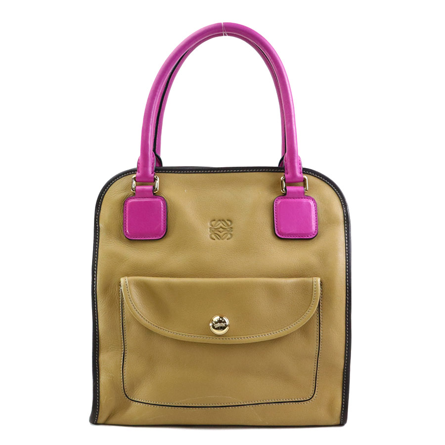ロエベ LOEWE ハンドバッグ アナグラム レザー ブラウン/マゼンタ ゴールド レディース e60416a