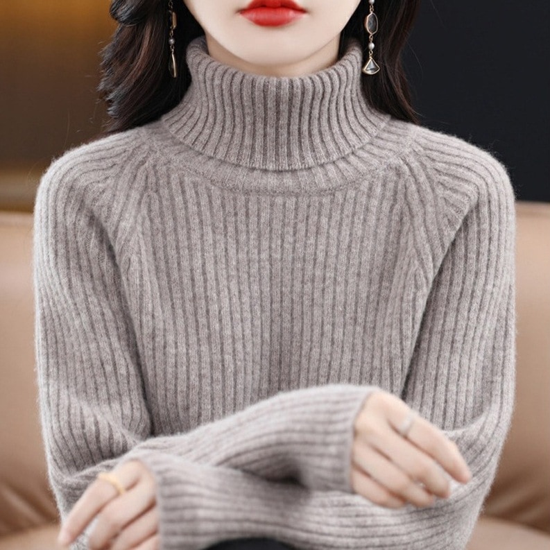 【主役級デザイン　】 ハイネック 着痩せ効果 無地 長袖 シンプル 秋冬 エレガント 防寒 柔軟加工 ニットセーター