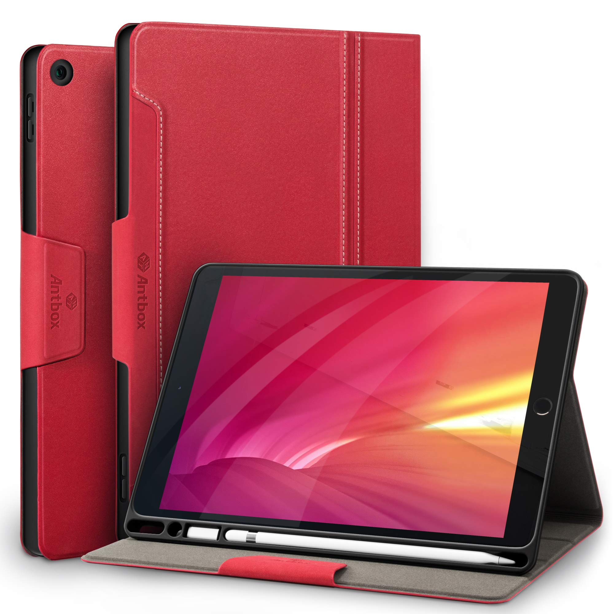 Antbox iPad 9世代 ケース 10.2インチ 第9/8/7世代 ケース 高級ソフトPUレザー製 ひび割れ防止 耐衝撃 アップルペンシル収納可 オートスリープ＆スタンド機能付き 全面保護 iP