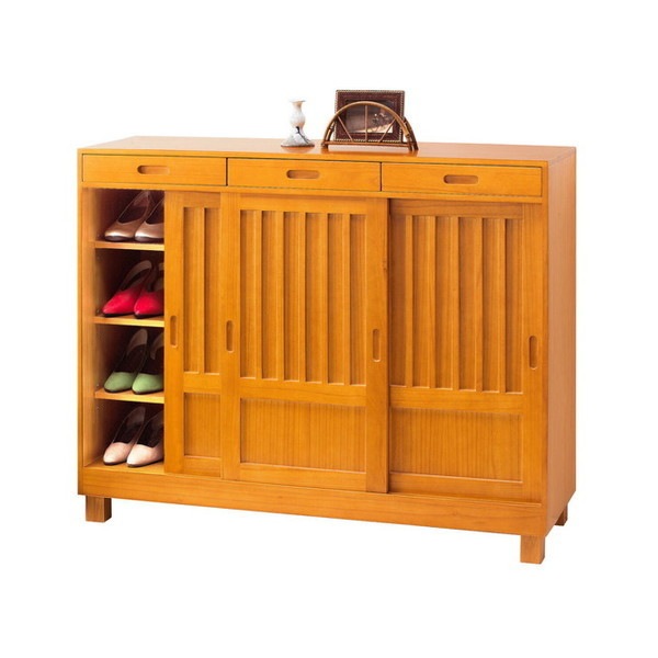ファミリーライフ 天然木和風引き戸シューズボックス 3枚扉(04144) メーカー直送