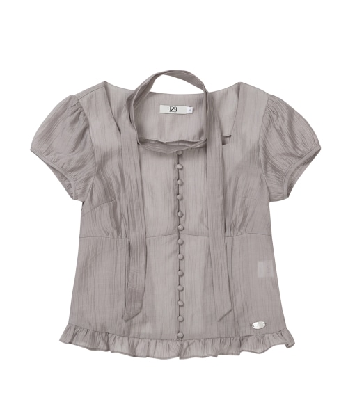 【ILLIGO】 Ribbon Tie Square Neck Blouse - Gray 正規品