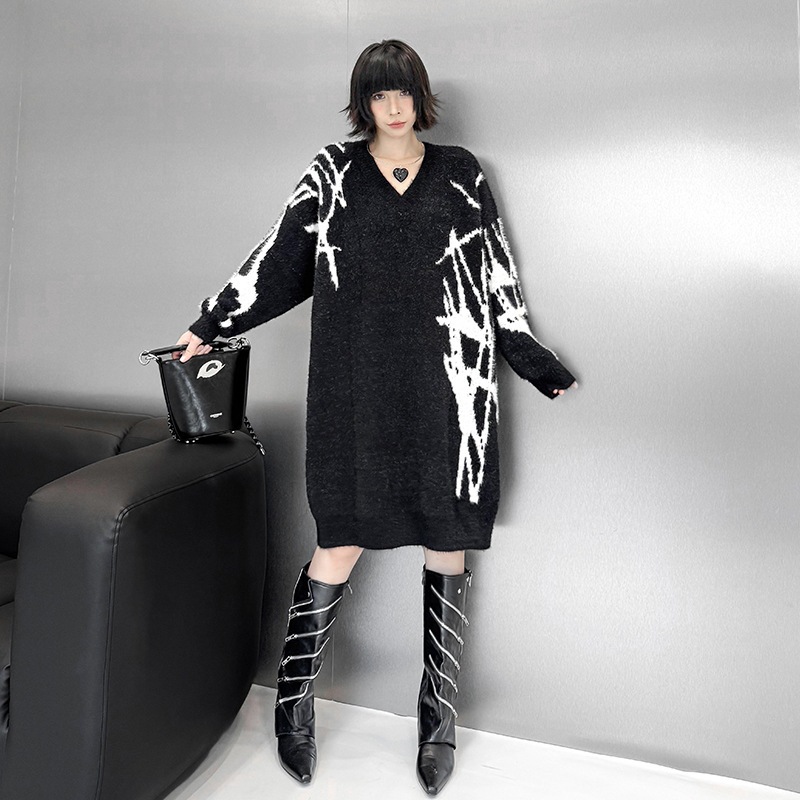 【J.Fashion】 ロングニット おしゃれ ニットワンピース vネック レディース セーター 関連商品購入可能 メガ割