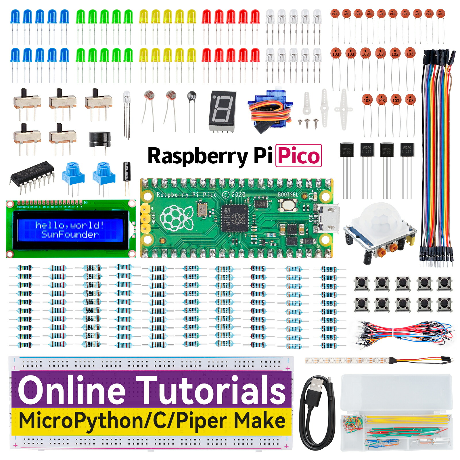 Raspberry Pi Pico キット Micro Python C Piper Make 40プロジェクト オンラインマニュアル 電子工作 プログラミング勉強 ラズパイピコ 初心者 電子工作キッ