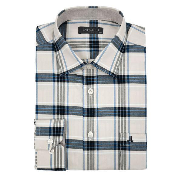 MARIO綿素材 ベージュ チェック パターン シャツ_P412777186