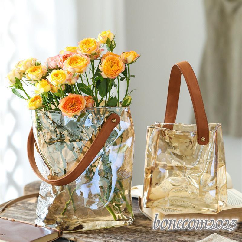 雑貨　ガラス花瓶 花びん　フラワーベース 花器 がびん 容器 手提げ　ガラスボトル 誕生日 ギフト おしゃれ プレゼント