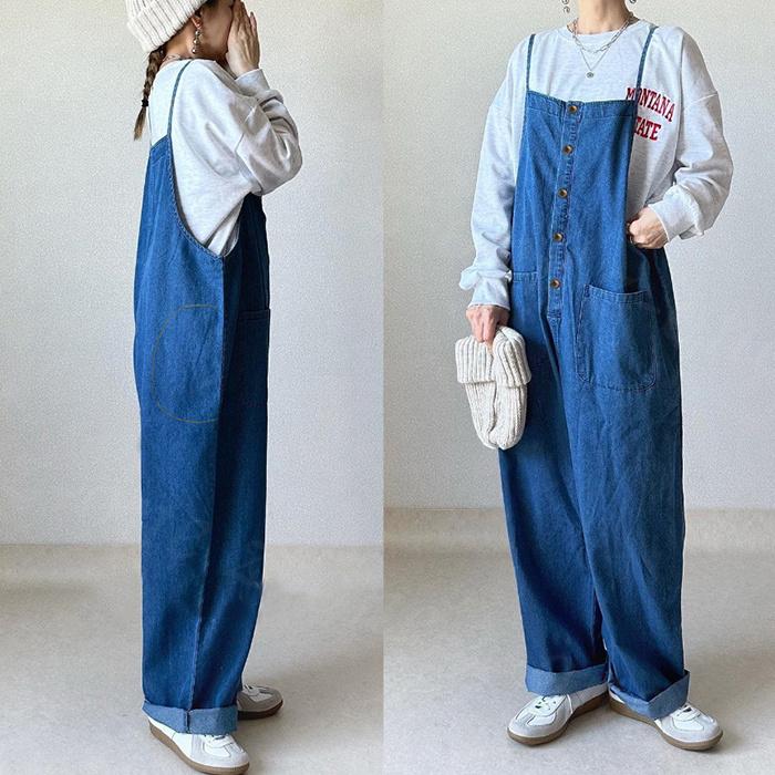 ワンピース レディース 秋 オーバーオール 大きいサイズ デニムマキシワンピース 夏 体型カバー オールインワン ファッション デニムワン