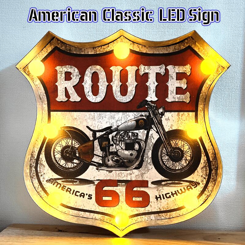 アメリカンクラシック LED サイン ルート66 ガレージ 電飾看板 ROUTE66 ガレージグッズ インテリア アンティーク アメリカン おしゃれ かわいい 店舗 部屋 バー カフェ お店 雑貨