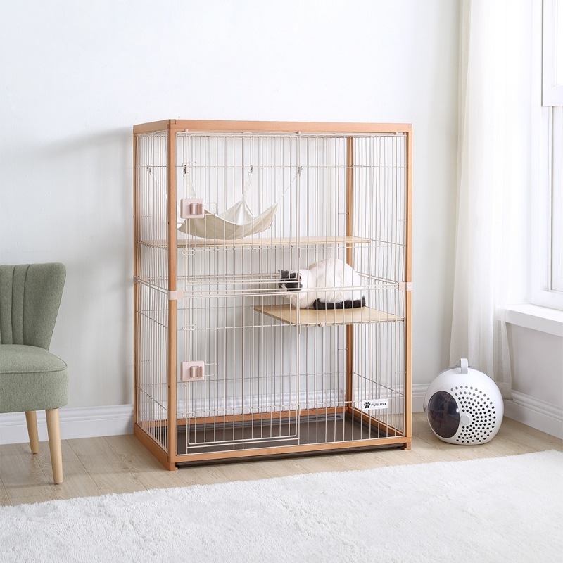 猫ケージキャットケージ2段木製フレームハンモック付 広々大型高級感【ナチュラル】 Amazon.co.jp: LAONID 猫 ケージ キャットケージ 2段 木製