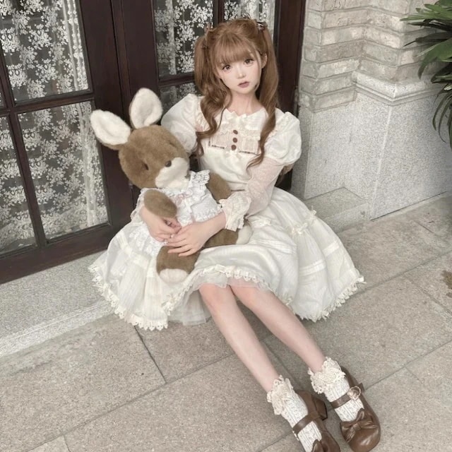 サブカル ファッション ホワイトロリータ ワンピース ガーリー 原宿スタイル かわいい ゆめかわ服 ろりぃた