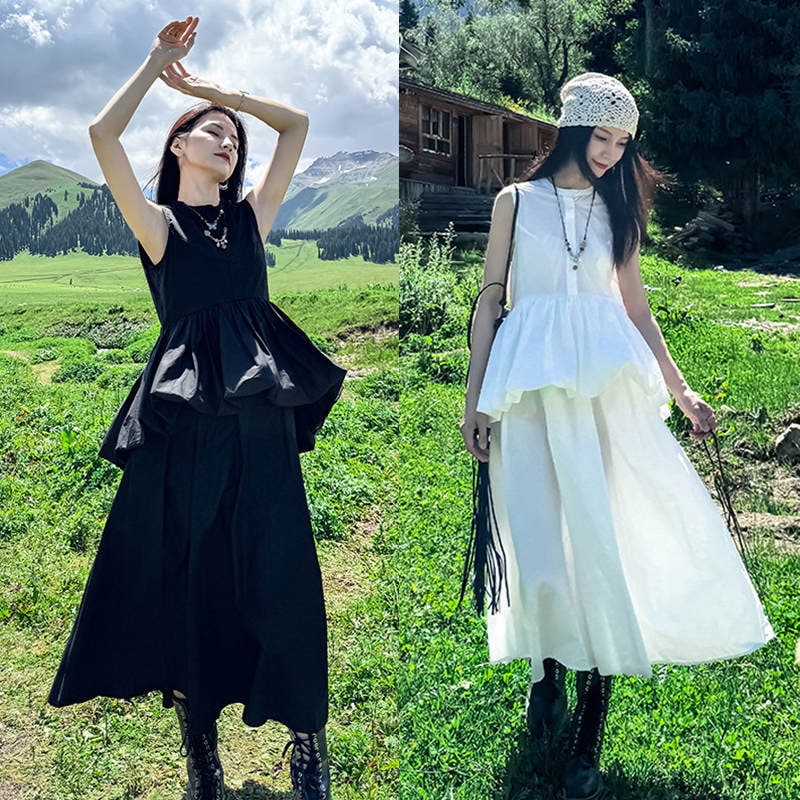 【J.Fashion】 森ガール お姫様 フリル ワンピース 夏 Aライン ロングワンピース 綺麗 レディース ノースリーブ ワンピース メガ割