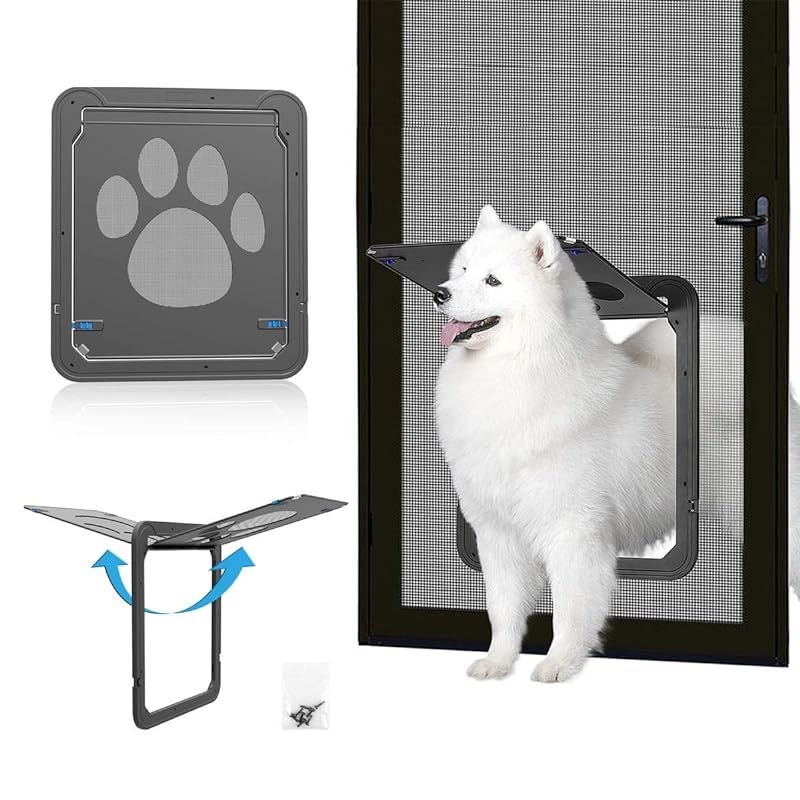 Namsan ペットドア 出入り口 31 X 36 cm 犬用網戸用引き戸 磁気自動閉鎖 犬猫用ドアロック可能 網戸 ドア 猫