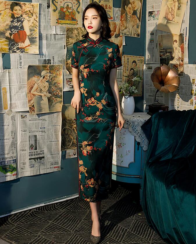 ロングチャイナドレスチャイナ服牡