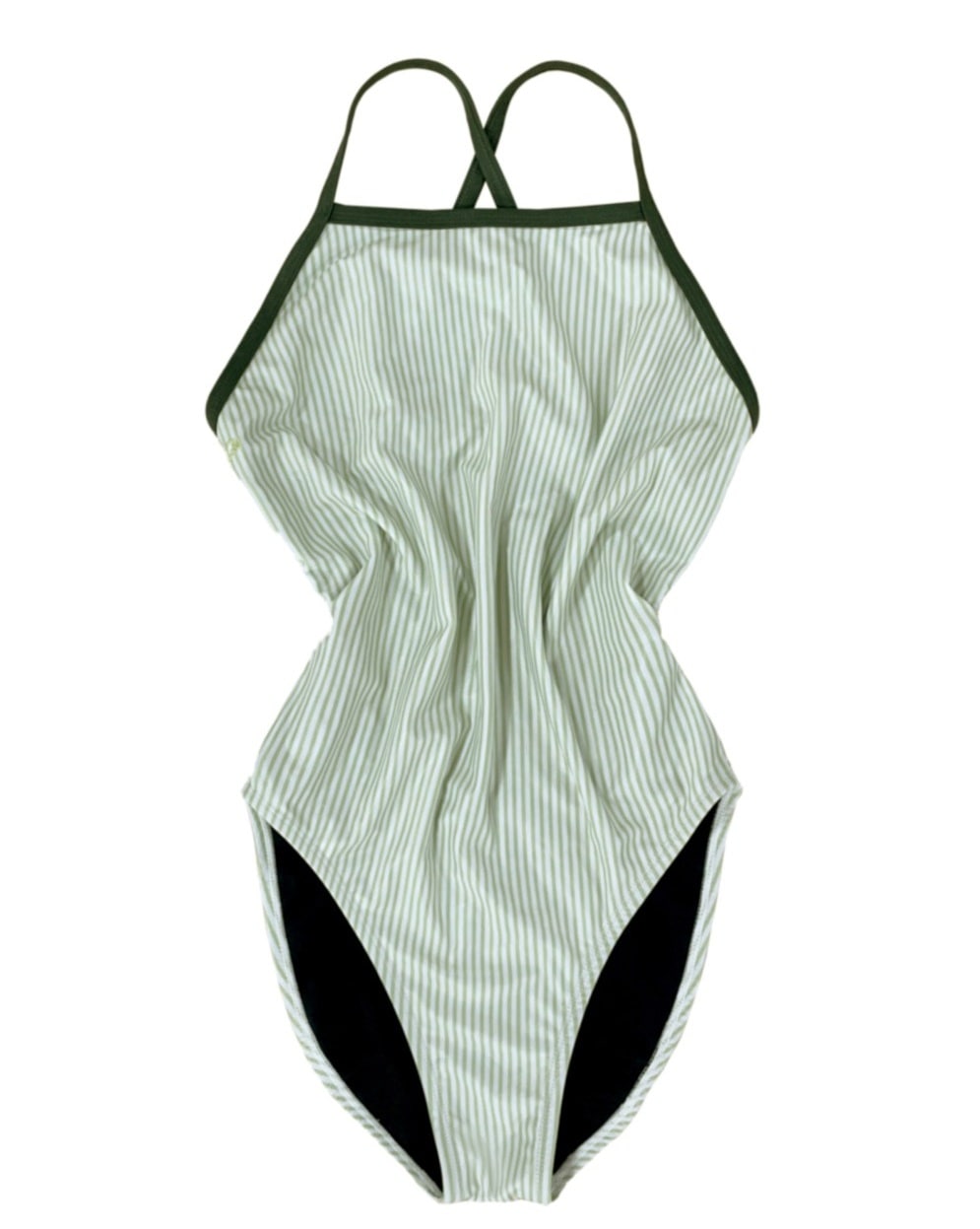 女子 室内講習 水着-ストライプ (草绿色)