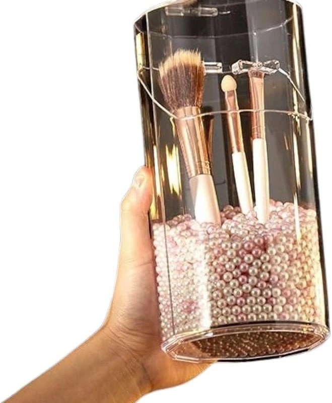 メイクスブラケース メイクブラシ 収納 ボックス 蓋付き パール付き 透明 コンパクト 筒型 防水 防塵 メイクブラシ ホルダー メイクボックス 小物入れ 化粧筆 ギフト