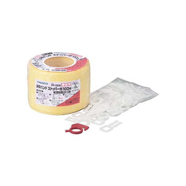 （まとめ） TRUSCO手締用PPバンドストッパー付 15.5mmx100m 黄 PP-100S 1巻 [x3セット]