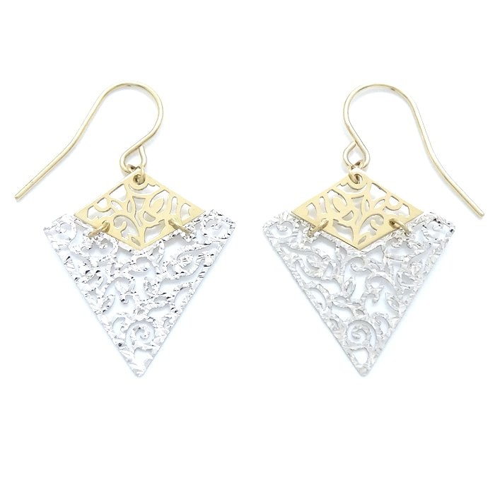 デザイン ピアス 透かしモチーフ レース コンビカラー K18YG イエローゴールドxK18WG ホワイトゴールド /28200【中古】