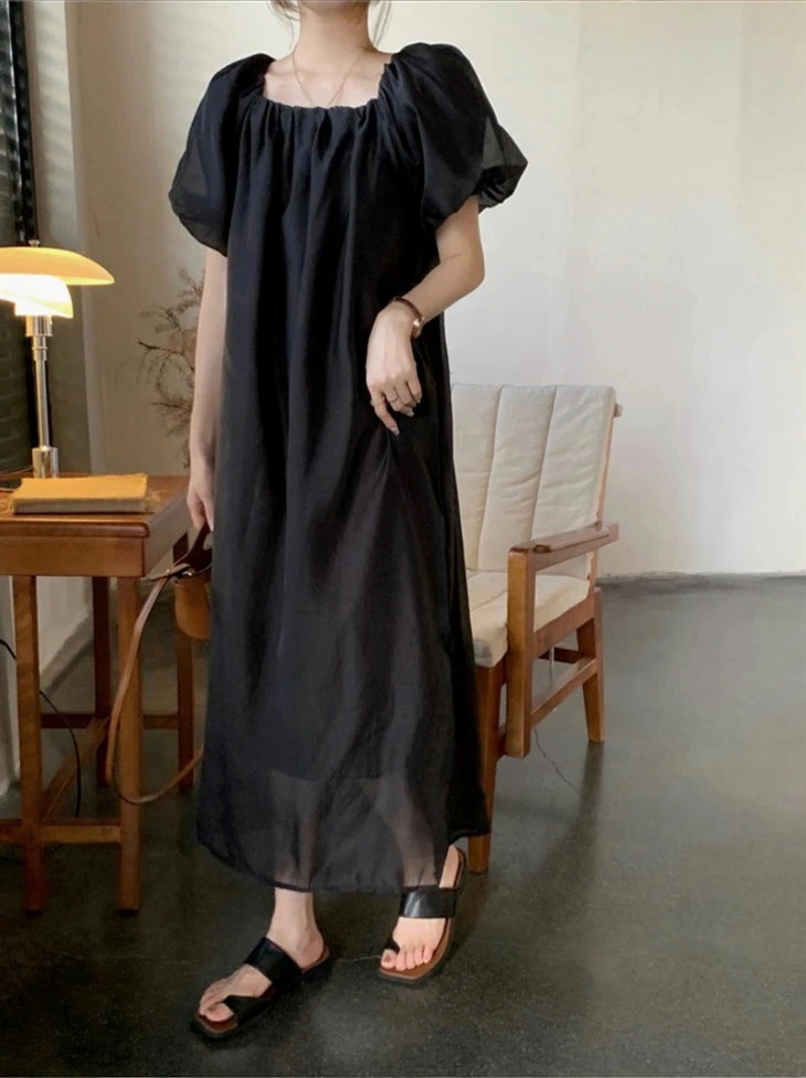 【急速出荷!】パフスリーブ ロングワンピース レディース 春 夏 半袖 ワンピース オフショルダー 2way 肩出し オフショル 肌見せ きれいめ シンプル ゆったり 体型カバー 韓国ファッシ