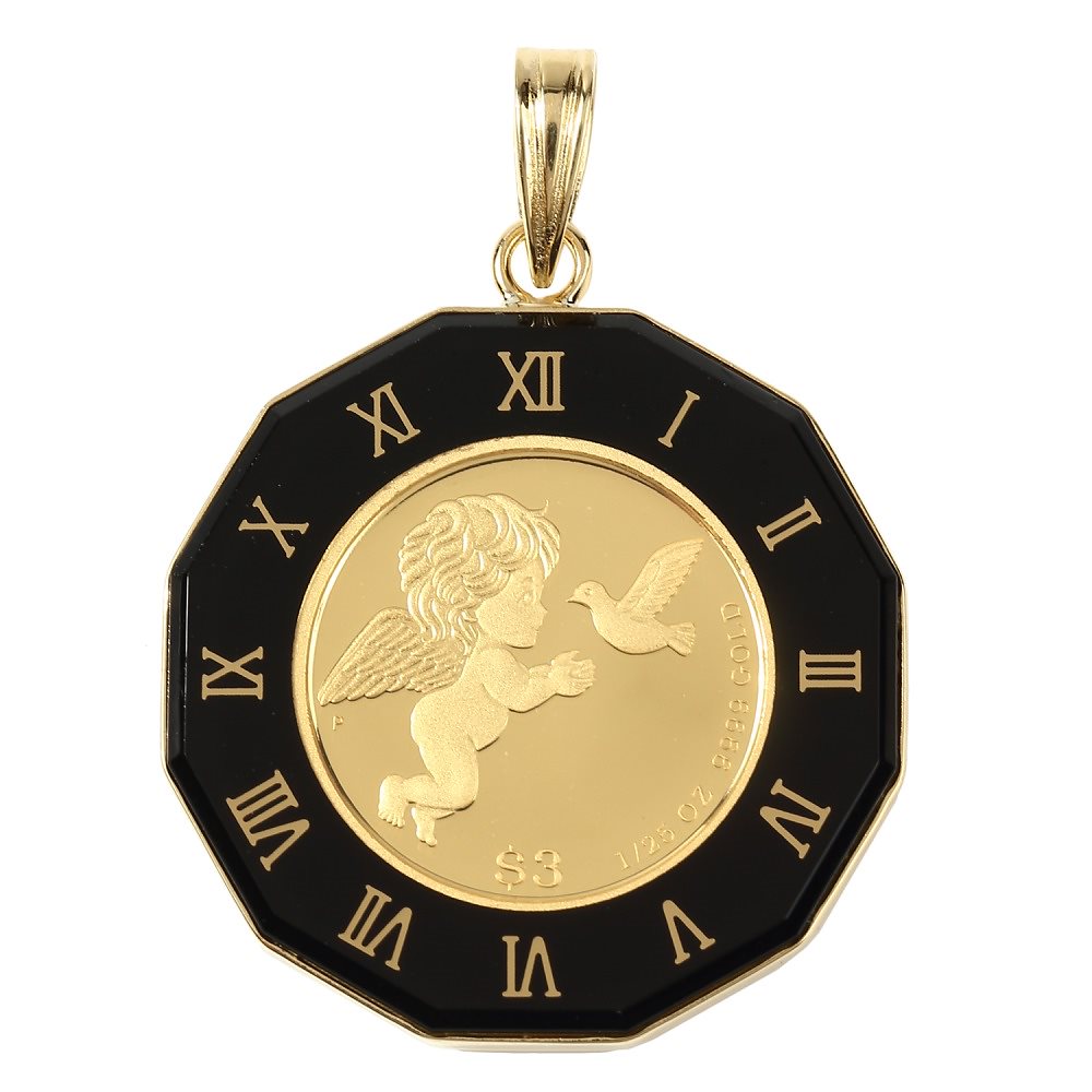 エンジェル 純金 K24 1/25oz 金貨 ペンダントトップ コイン アラベスク ブラック