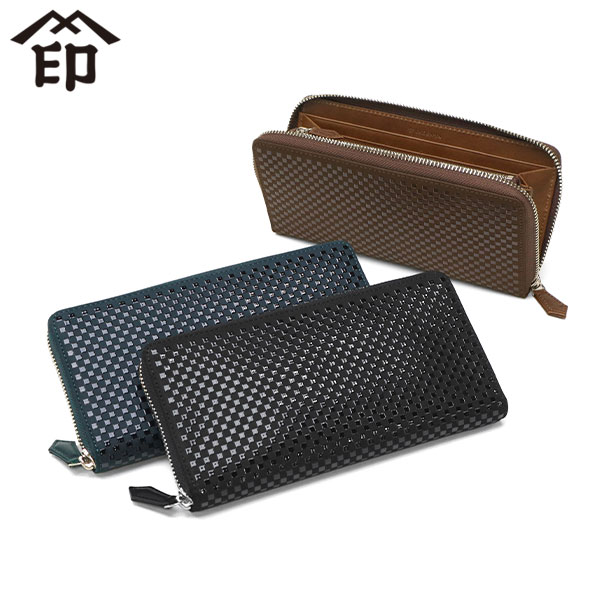 長財布 レディース メンズ 本革 大容量 ラウンドファスナー 革 鹿革 小銭入れ カード 大人 上品 おしゃれ 和風 和柄 漆 印伝 市松模様 上原勇七 日本製 INISHIE 束入Y 9905