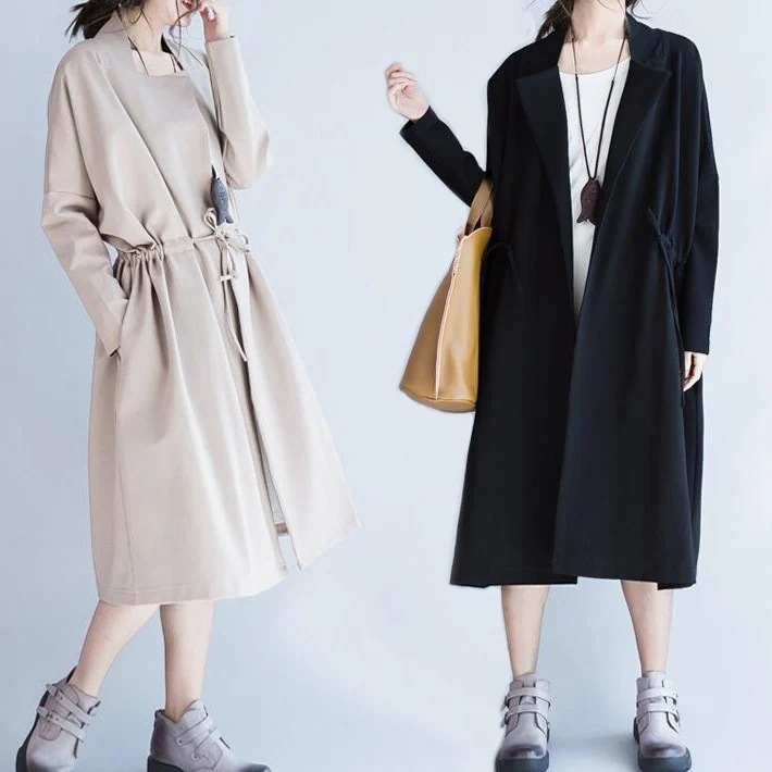 ロングジャケット　ジャケット　紐　レディース 　アウター コート ロング オーバサイズ　オシャレ シンプル　ゆったり　ブラック ベージュ　体型カバー　大きいサイズ　長袖　秋 冬今日は30パーセント