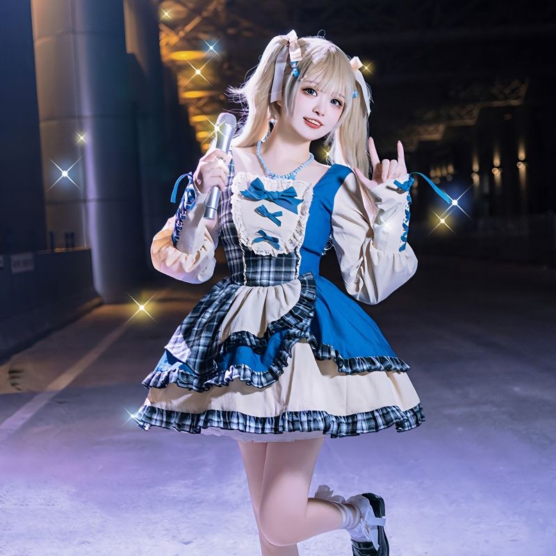ロリータ メイド服 二次元 韓国ファッション スイートクールデニムワンピースドッグショートサマー