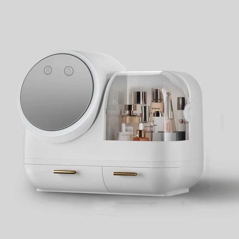 メイクボックス LED化粧鏡メイクファン付き 透明コスメボックス メイクケース 化粧箱 メイク用品