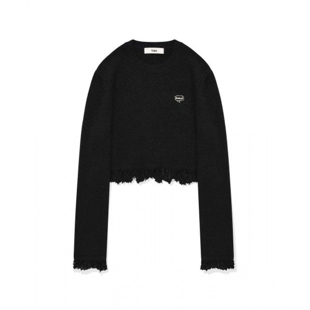 FALLETT フリンジロングスリーブニットブラック