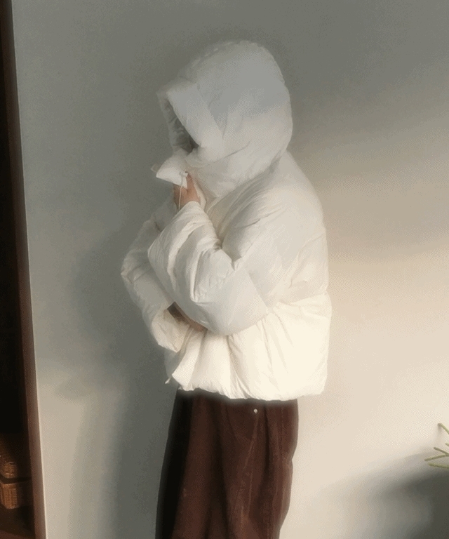 [3color/ダックダウン] コットンコットン ハイネック パーカー ストリング ショートダウン 6,551円