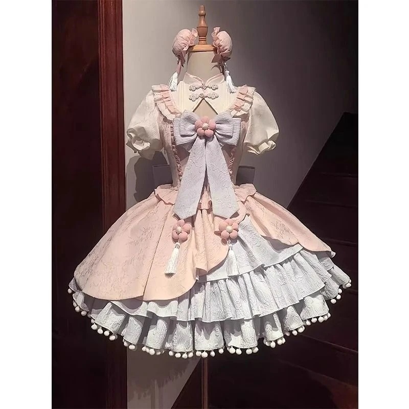 チャイナ風キュートガーリーワンピース チャイナ風ロリータモデル コスプレ