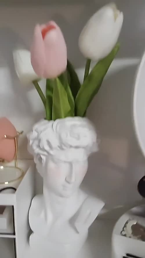 ヨーロピアン花瓶 フラワーベース 石膏像 樹脂 韓国 美術 白 プランターポット 石像風 インテリア 装飾 リビングルームホーム ドライフラワー デコレーション オーナメント 化粧品/化粧ブラシ収納