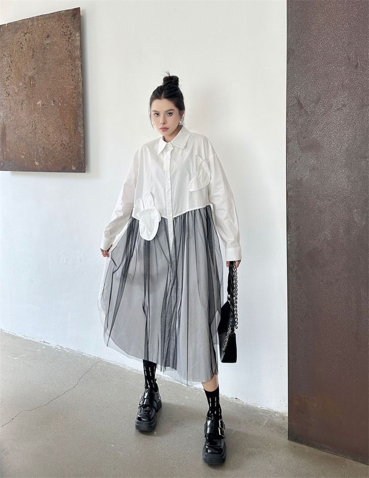 激安セール 網纱つなぎ カジュアル ポロネック ワンピース 2025春 気質 ゆったりする おしゃれ ロングスカート