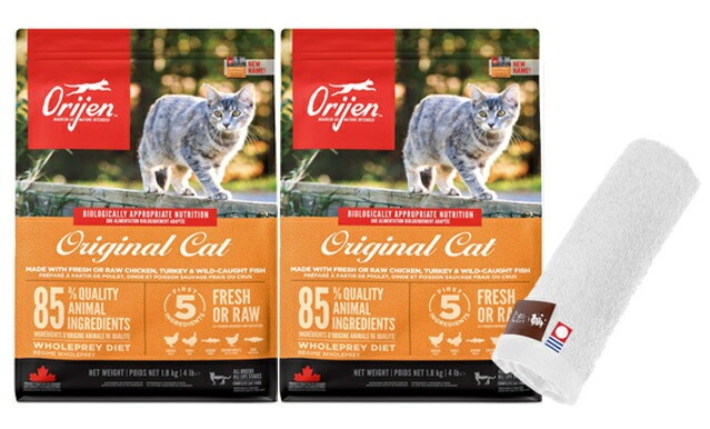 【正規品】オリジン オリジナルキャット 1.8kg 2個セット（旧キャット＆キトゥン） 【犬想いオリジナル今治ハンドタオルセット】【タオルカラー ホワイト】
